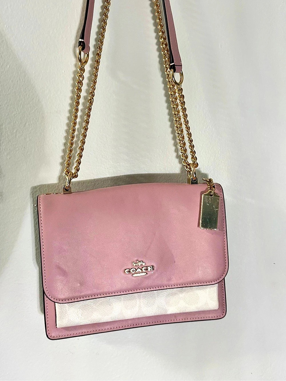 Coach Brook Flap Chain Bag Pink & White Crossbody